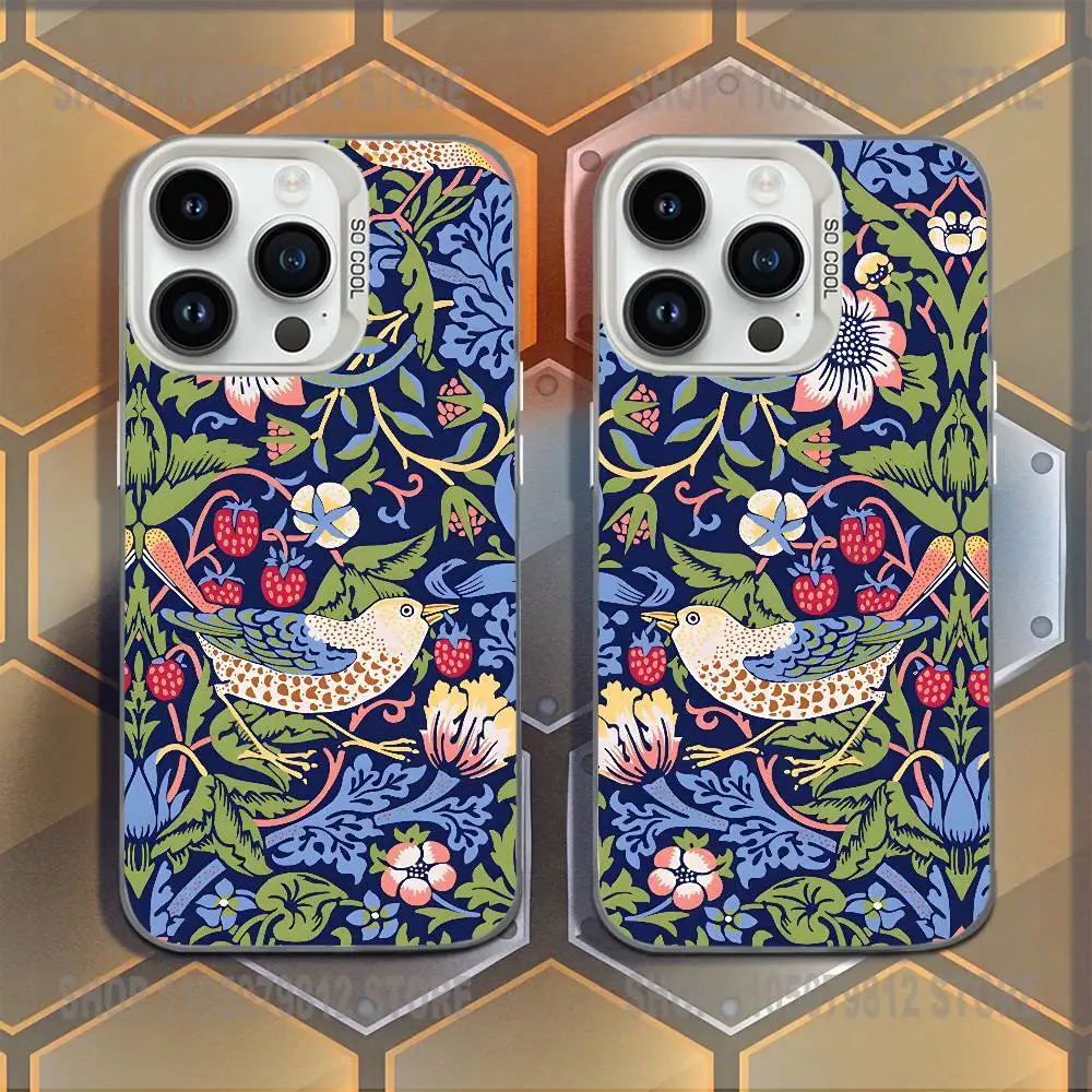 

William Morris Strawberry Thief Phone Case For iPhone 16,15,14,13,12,11,Mini,Pro,E,MAX White Candy Matte Shockproof Cover