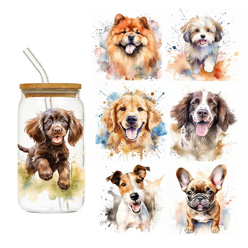 LETOP 1 pièces coloré mignon chiens tasse enveloppement transferts autocollants personnalisés pour verre peut envelopper chien Uv Dtf Wrap