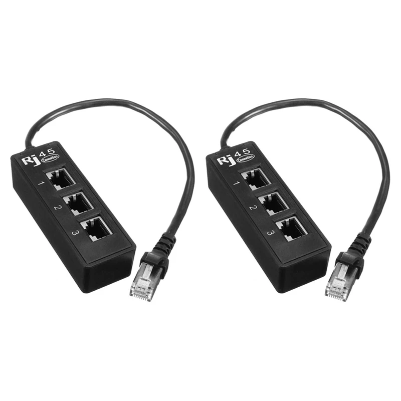 2X RJ45 Male To 3 RJ45 Female Port Network Extender Cable Splitter LAN Ethernet