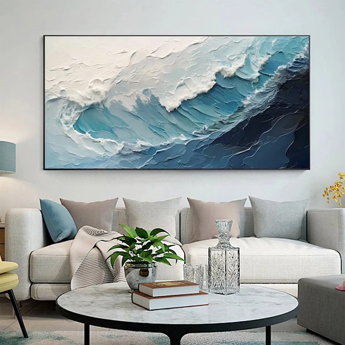 

Ocean Wave Seascape Oil Painting on Canvas,Large Wall Art Abstraction Picture,Custom Sea Painting Picture for Christmas Decor