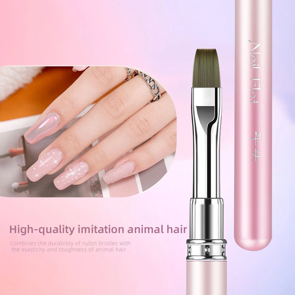 Juego de pinceles para decoración de uñas con mango de metal, cepillo plano redondo con revestimiento multifuncional para diseño de uñas de gel, colección completa