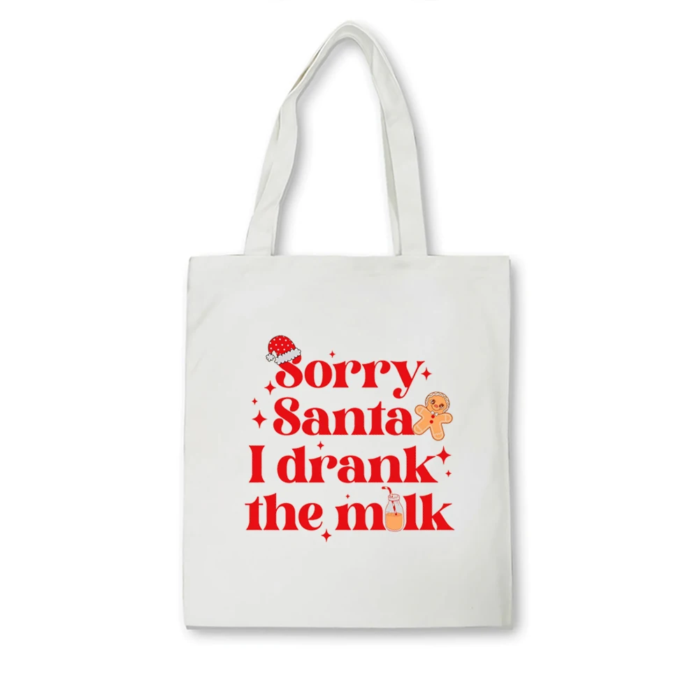 Sorry Santa I Drank The Milk Pattern Tote Bag, Canvas Shoulder Bag For Travel Daily Commuting, Women's Reusable Shopping Bag