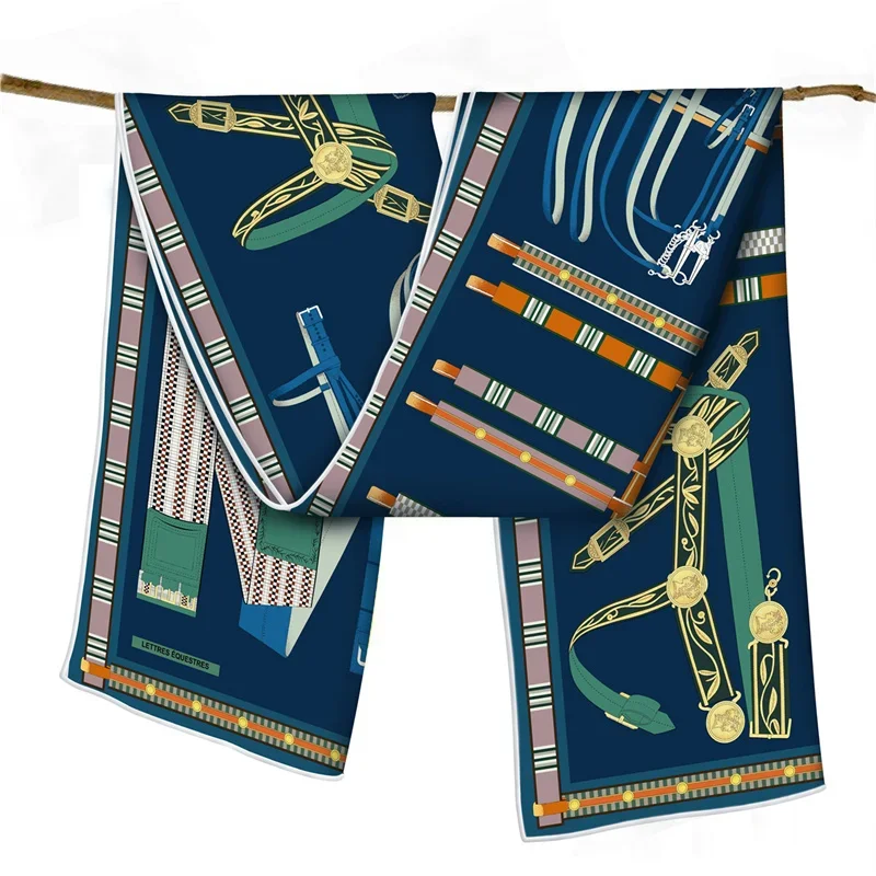 ツイルシルクスカーフ女性ポンチョ手巻き文字プリントロングスカーフラップバンダナビッグショールヒジャーブ女性スカーフ