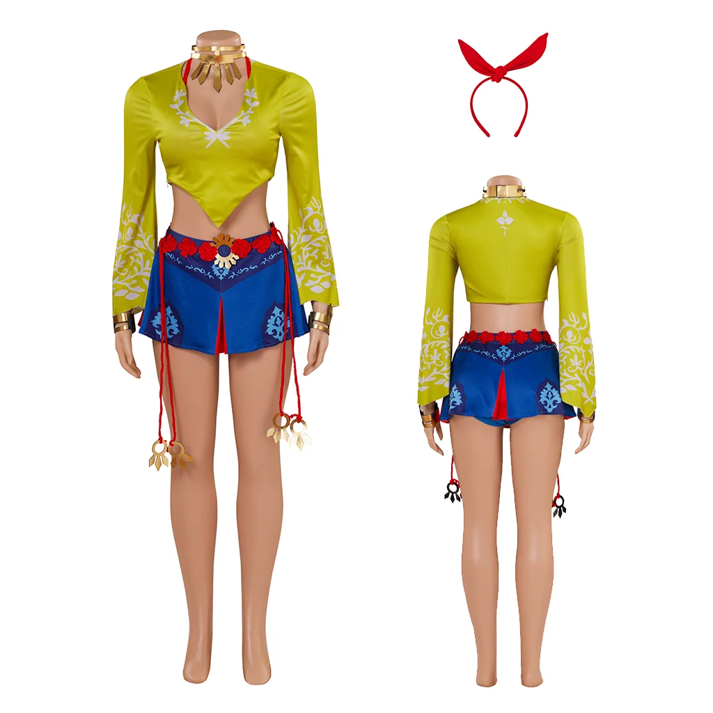 

Игра Josie Rizal Косплей желтый короткий топ с длинным рукавом Короткая юбка аксессуар для волос полный Хэллоуин карнавал ночной костюм