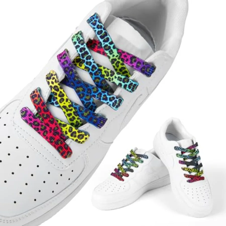 1 P 55 In Leopard Print Raiow رقيقة مسطحة للأحذية الرياضية سلاسل الأحذية الملونة للأحذية الرياضية الدائري وأحذية المدربين الرياضية Lei #4