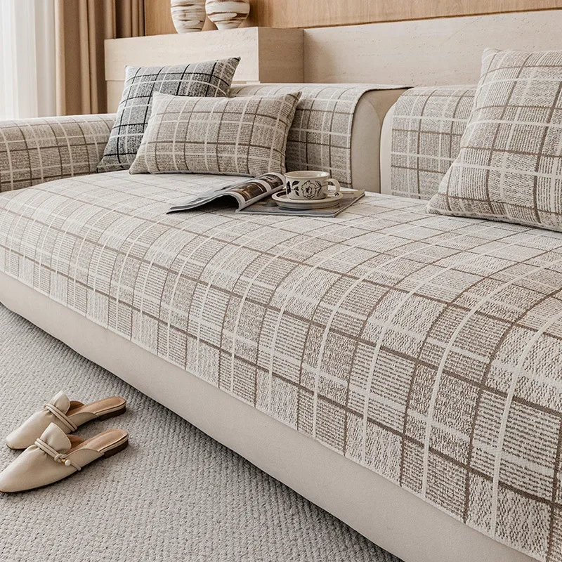 Chenille Sofa Pad All Season Universal Anti-slip Wear Resistant Soft Thick Textured Surface Easy Daily Household Maintenance