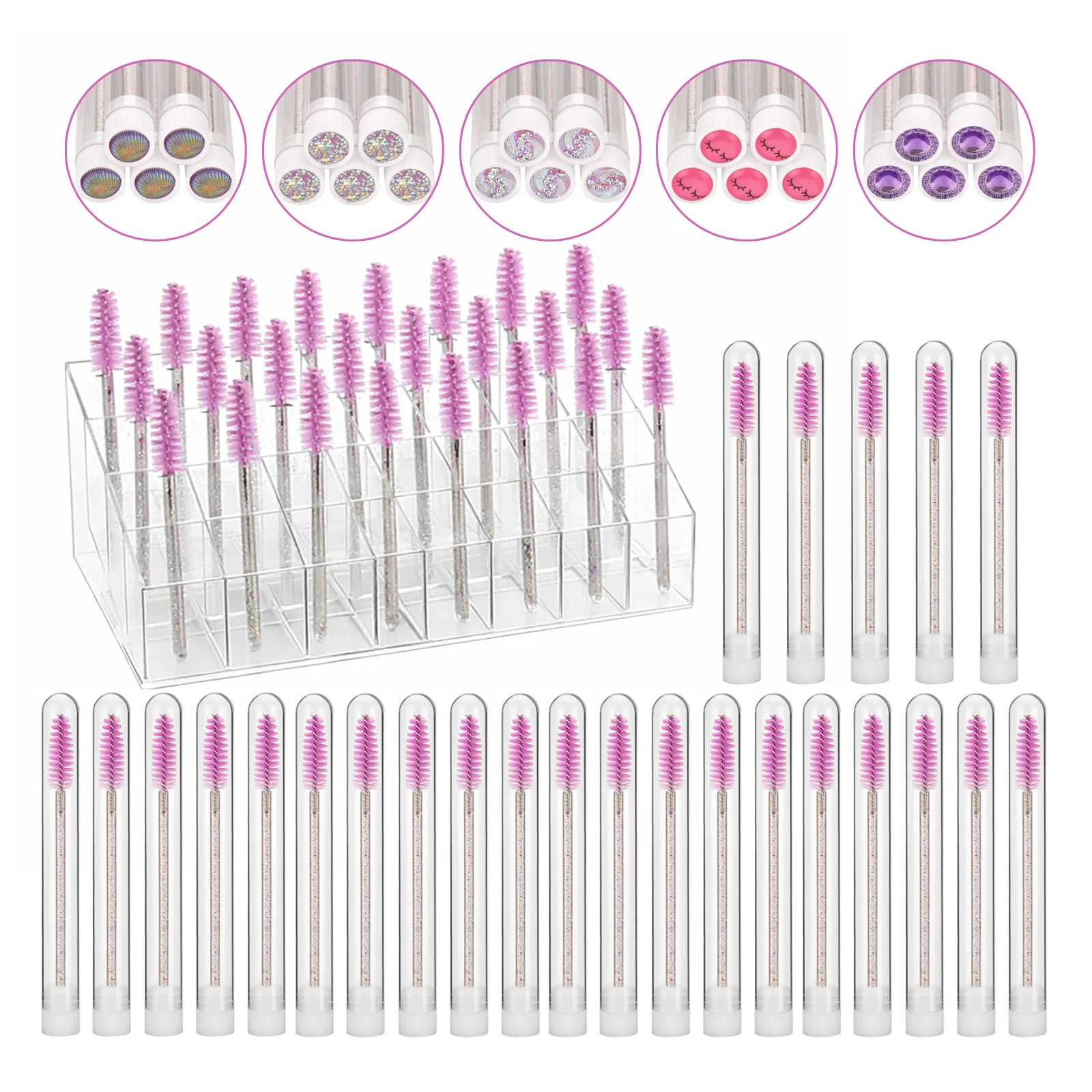 1pc Eyebrow Eyeliner Brushes Display Stand Holder with 25pcs Eyelash Brush Cosmetic Lipsticks Manicure Tool Organizer Storage