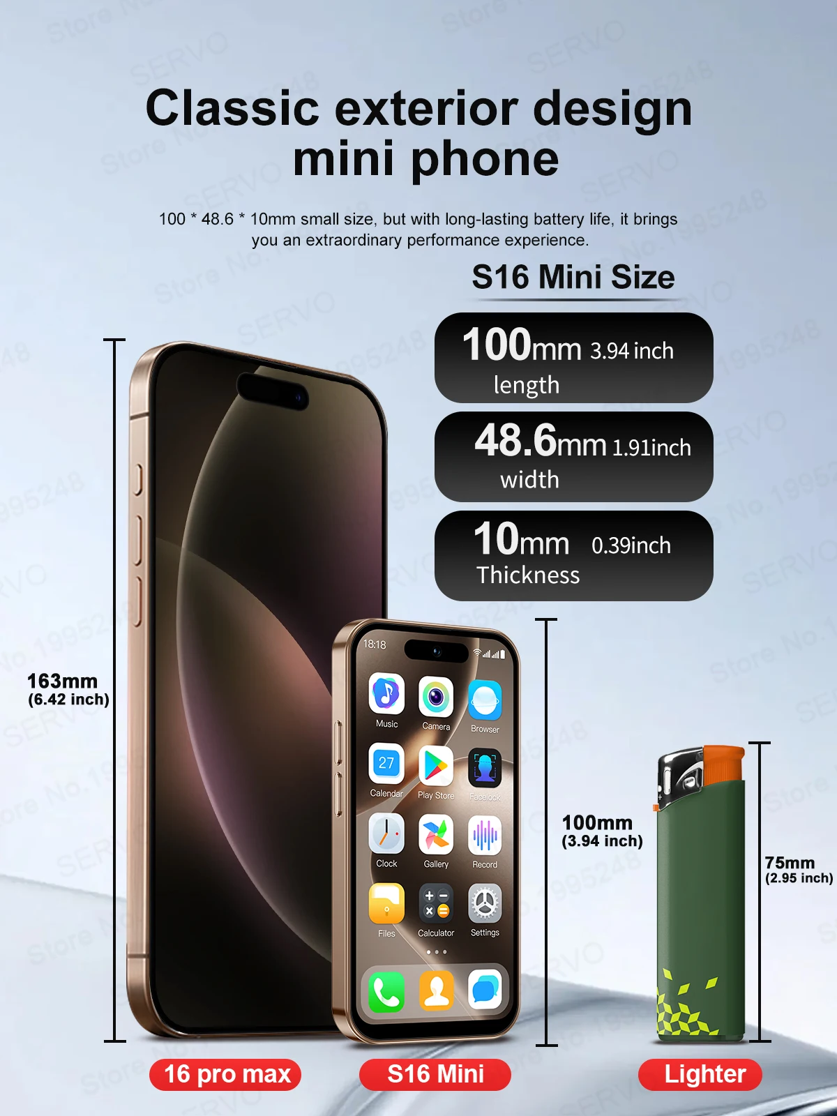 SERVO S16 Mini Smartphone 3.9" Display Android 10 3G WCDMA 2GB 16GB WiFi Face Recognition Unlocked Super Small Mobile Phone GPS