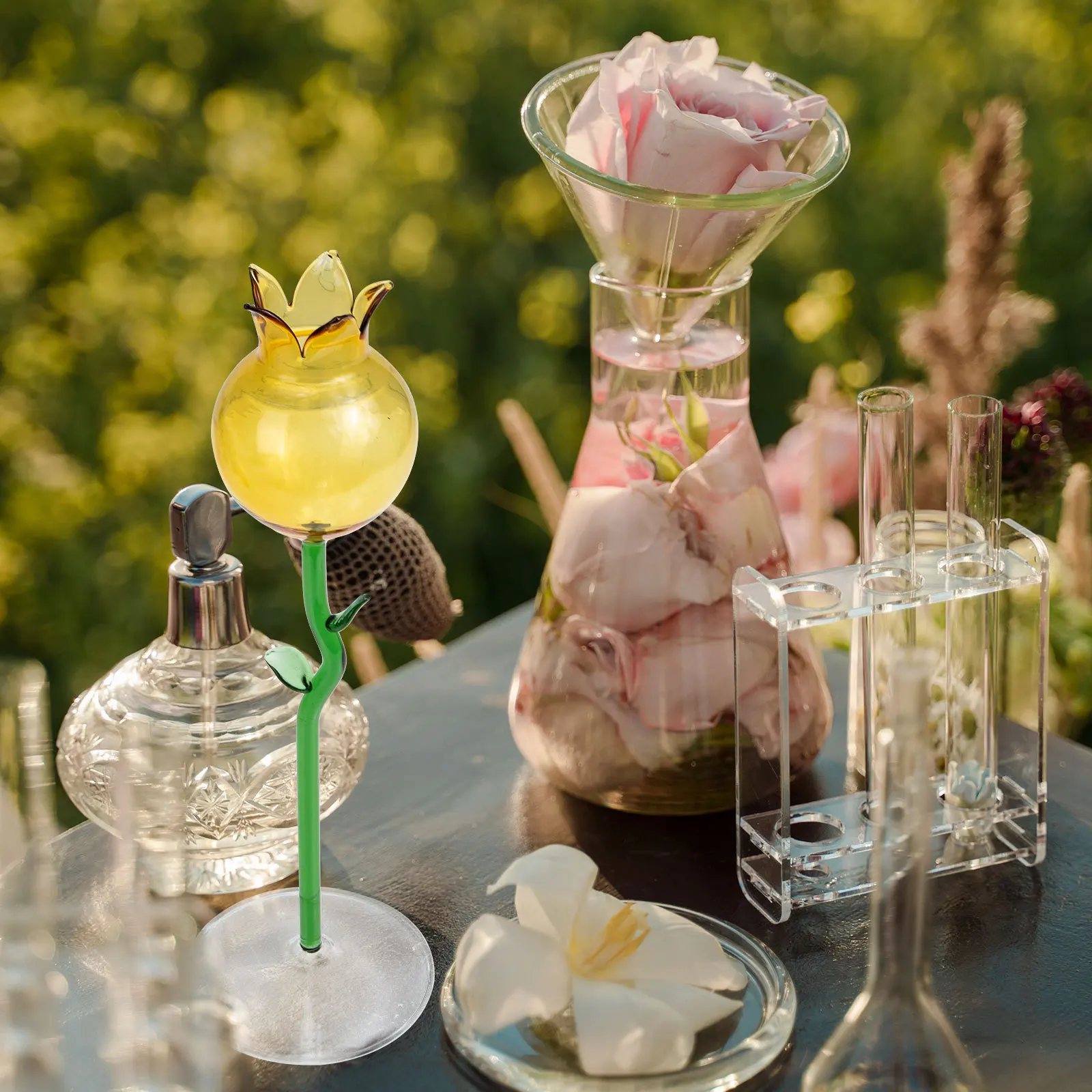 

Decoration Colorful Glass Retro Flower Vase Dried Preserved Flowers Green Dining Table