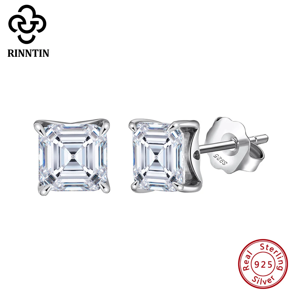 

Rinntin 1ct 2ct 3ct 4ct Square Shape 8A Cubic Zircon Stud Earrings CZ Daily Cartilage 925 Silver Geometry Piercing Jewelry LZE19