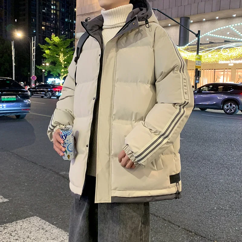

Winter men's hooded cotton clothes trendy brand loose top youth warm jacket