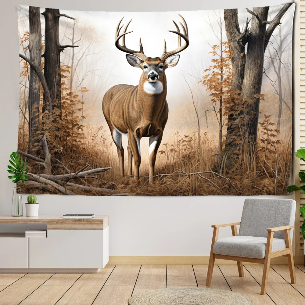 Autumn Forest Deer Tapestry Wall Hanging Bohemian Minimalist Hippie Tapiz Art Modern Style Living Room Bedroom Home Decor