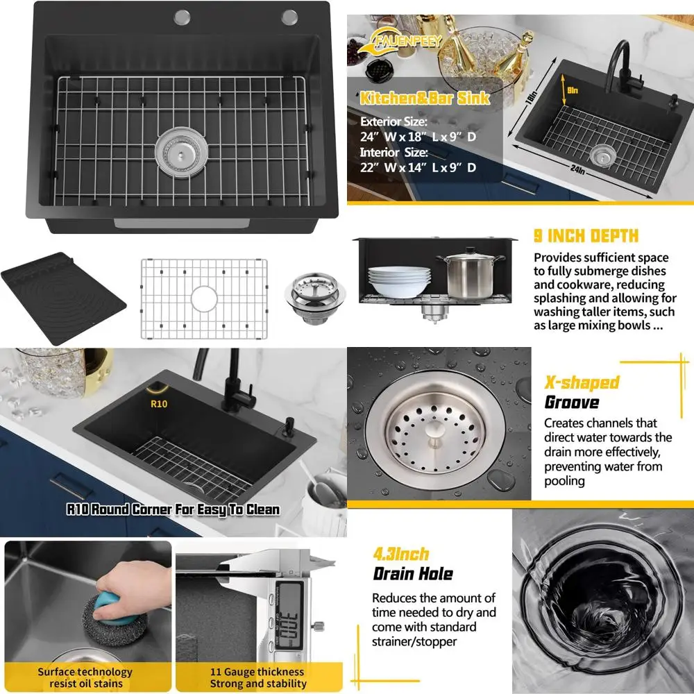 

Stainless Steel 24x18 Inch Drop-In Kitchen Sink with Modern Style and Bottom Mount Design for Sleek and Stylish Kitchen Upgrade