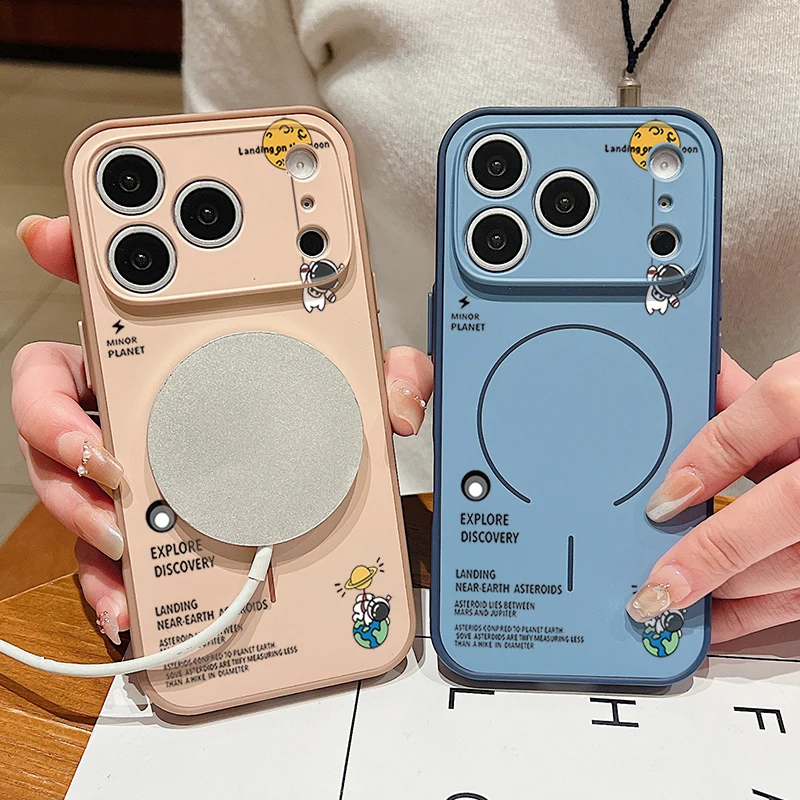 Hanging Astronaut Pattern Case For iPhone 17 Pro Max Magnetic For Magsafe Skin Feeling Cover For iPhone 16 18 Pro Max 15 14 13