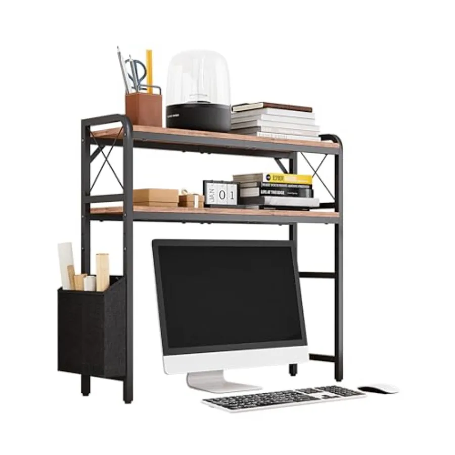 

Desktop Shelves, Monitor Stand with Adjustable Shelves and Side Pockets, 2-Tier Desktop Bookshelf Organizer, Large Capacity Dis