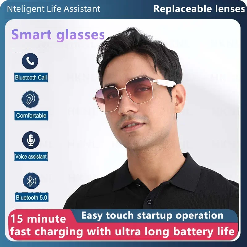 Smart Bluetooth Glasses Wireless Bluetooth Headset Sunglasses with Open Ear Music & Hands-Free Calling Magnetic Fast Charging