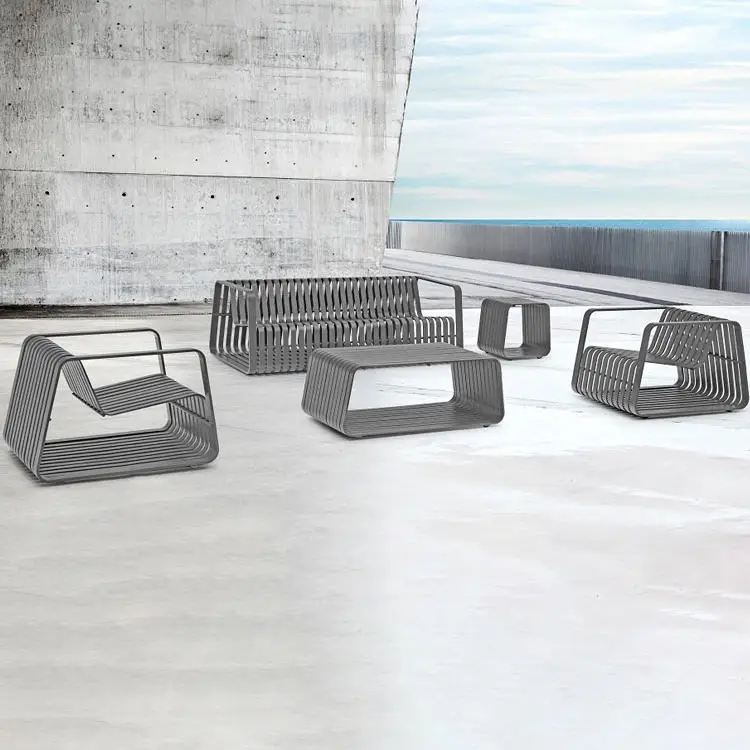 Stainless Steel Sofa Hotel Balcony Courtyard Outdoor Garden Coffee Table Combination Villa Waterproof Aluminum Alloy