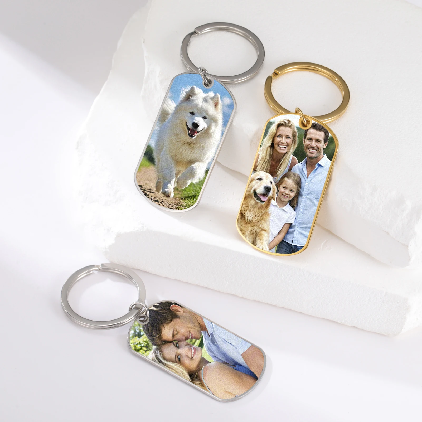 Customized Photo Round Square Pendant Keychain Stainless Steel Personalized Car Keyring Accessories Pet Family Valentine's Day