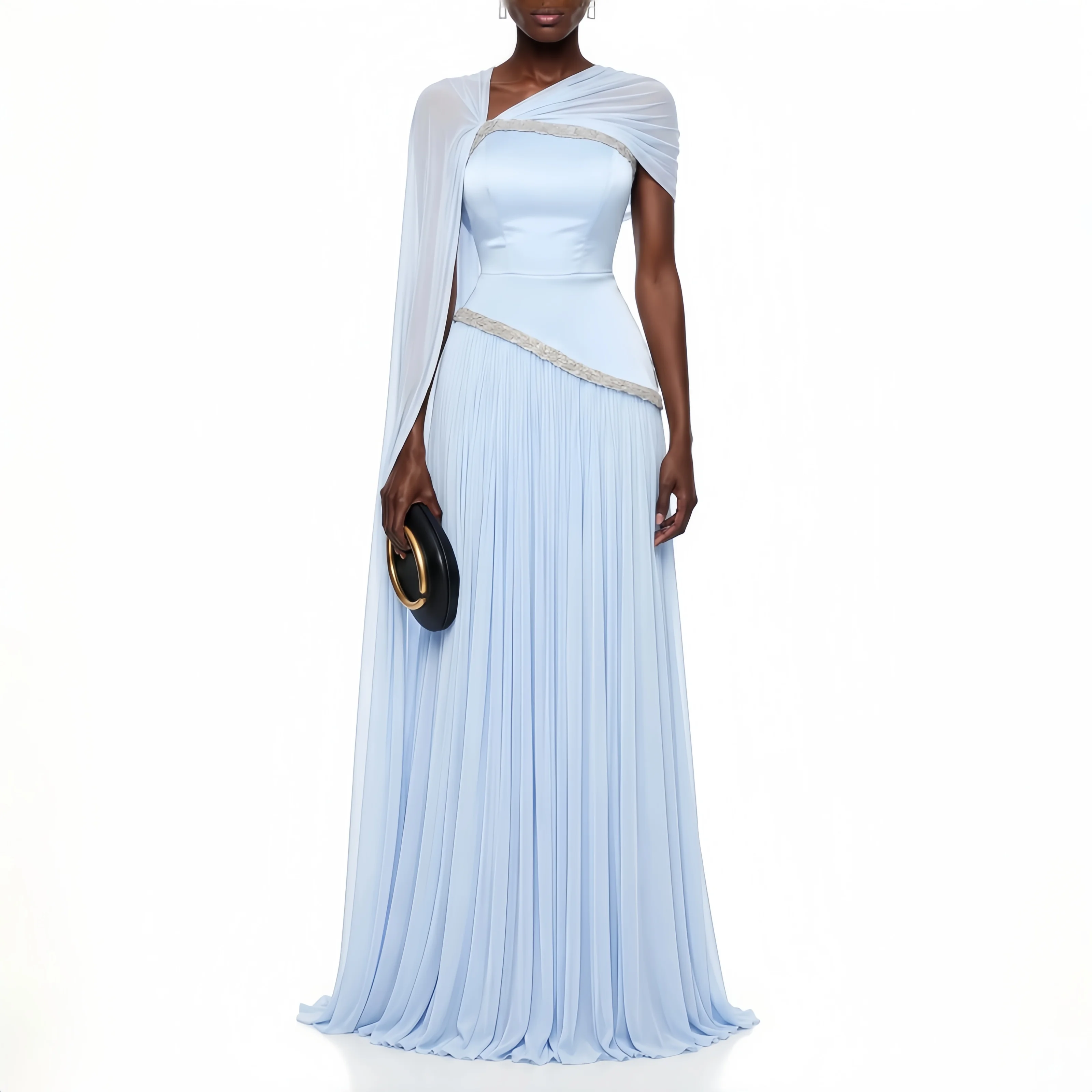 Shawl Dresses 2026 Sky Blue Luxury Prom Dress Woman Custom Made Long Evening Dresses for Weddings A Line Rhinestones Women's