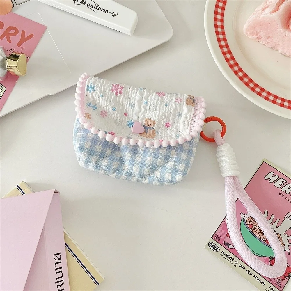 Polyester Cartoon Printed Coin Purse Zipper Portable CCD Camera Storage Pouch Lightweight Plaid Pattern Card Holder Daily Use