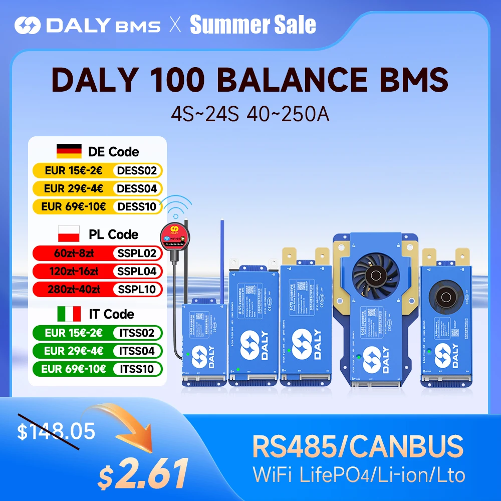 

Daly Smart BMS 4s lifepo4 bluetooth Wifi bms 8S 24S 40A 60A 80A 100A Active Balance bms 16s 48v