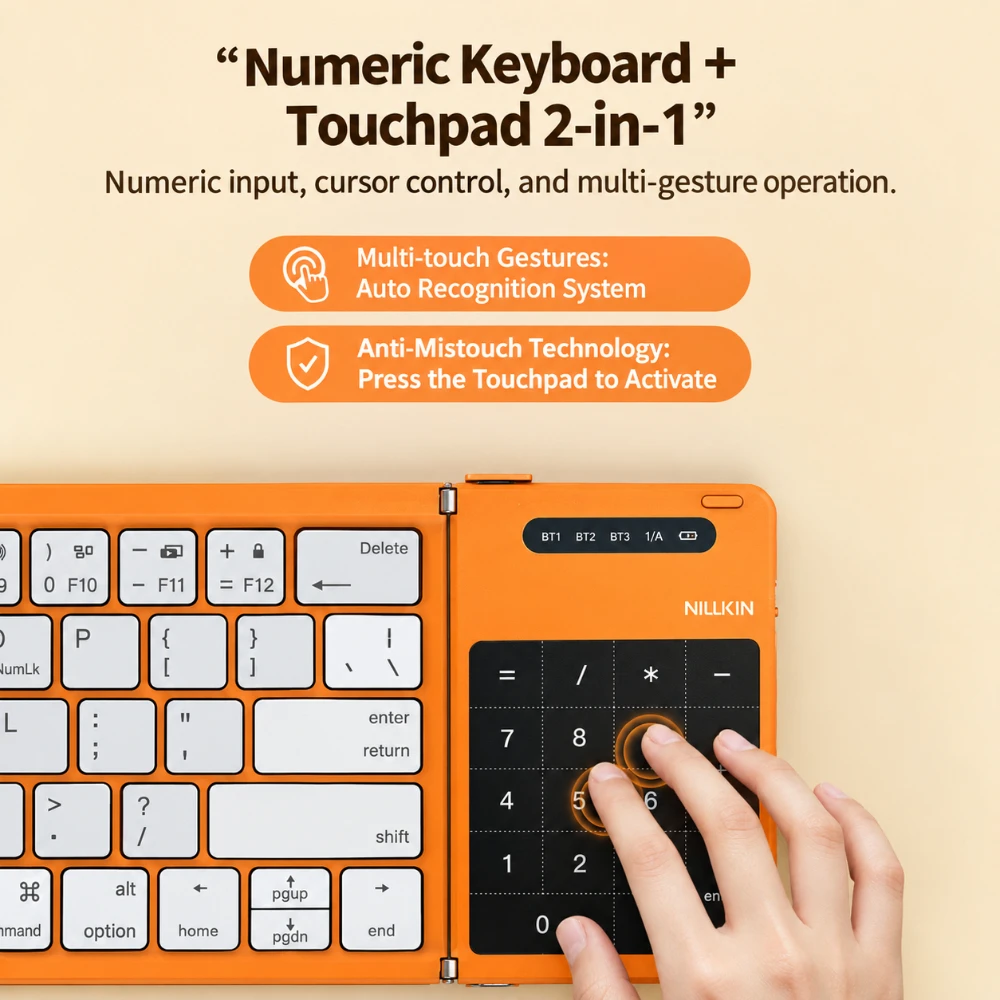 NILLKIN Foldable Wireless Keyboard with Touchpad Compact Bluetooth for iPad iOS Android Windows Laptop Tablet Pocket Keyboard