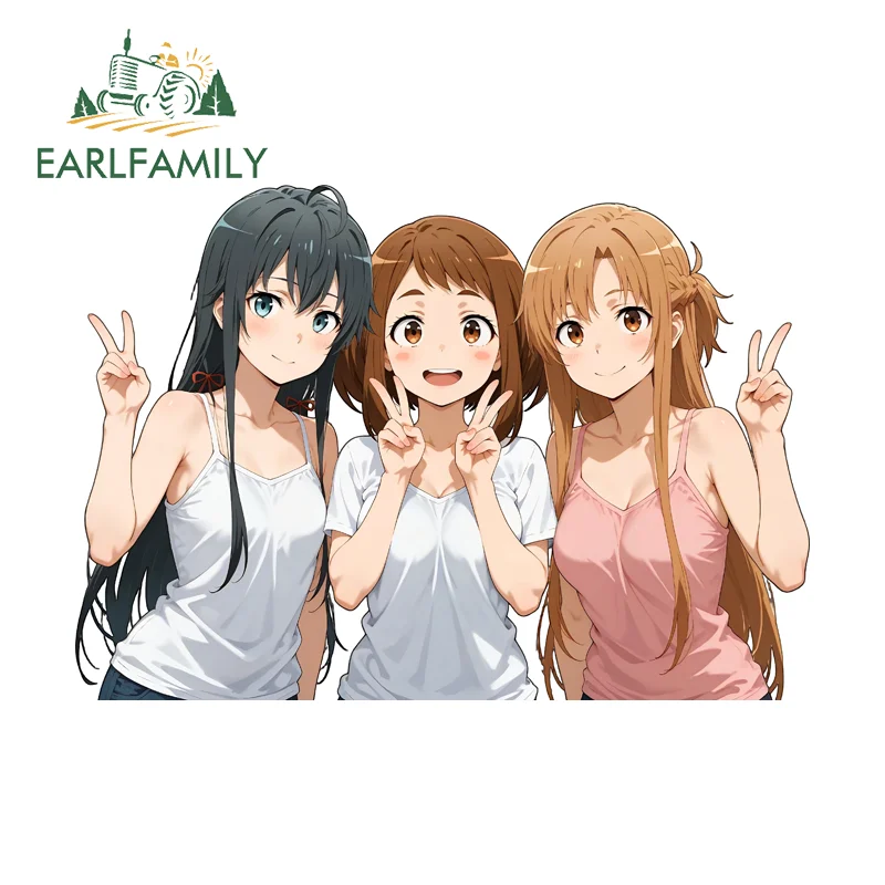 EARLFAMILY Multiple Anime Girl Car Stickers Fahionbale Rearview Mirror Window Decals Suitable for Auto Camper Custom Printing
