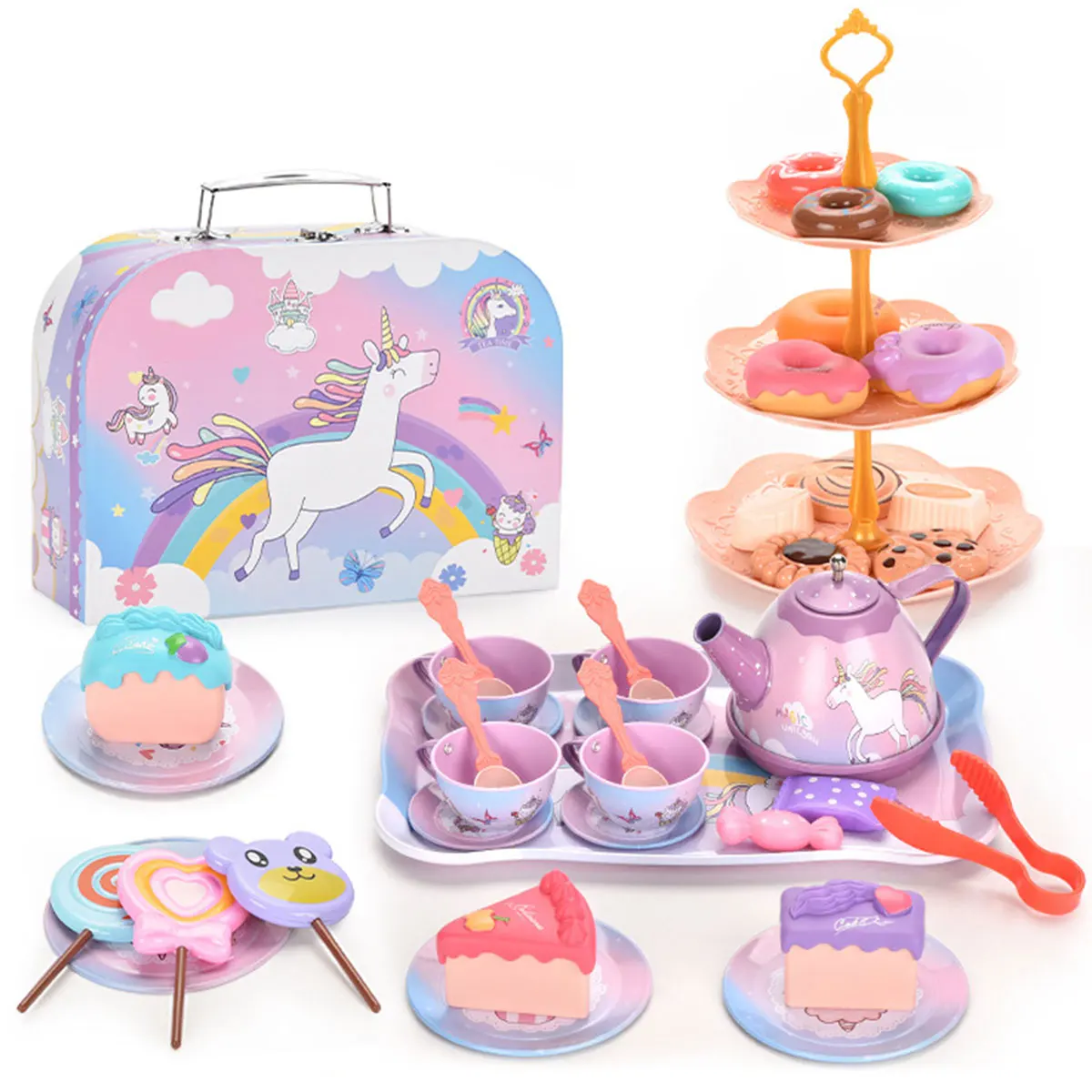 

48Pcs Toy Tea Set for Little Girls Afternoon Tea Set Toy Interactive Pretend Party Tea Set Toy Reusable Simulation Teacup Toy