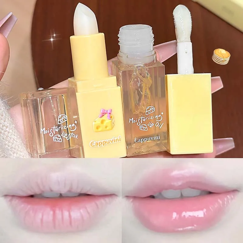 2 قطعة بلسم الشفاه المرطب ومجموعة زيت الشفاه مجموعة العناية بالشفاه للترطيب العميق يقلل من خطوط الشفاه والميض للشفاه الناعمة والسلسة