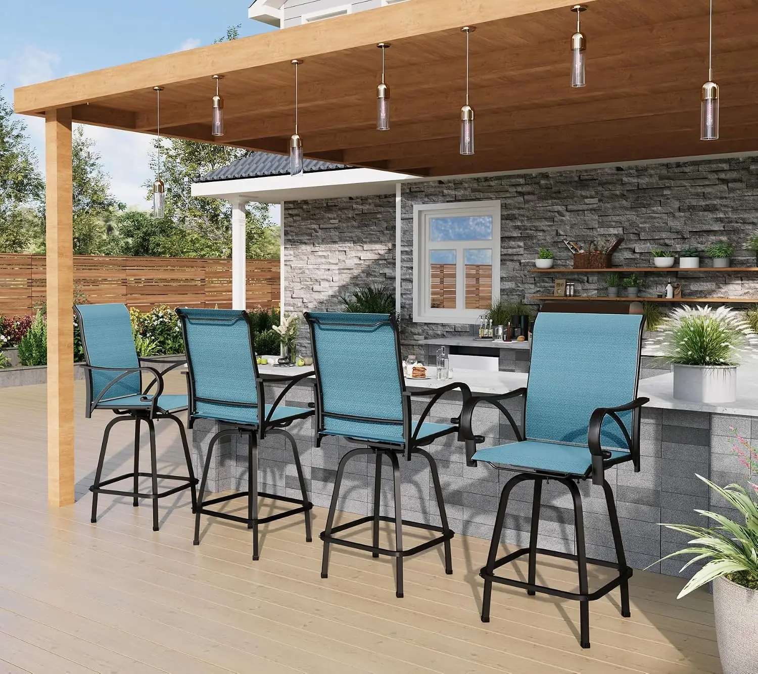 Swivel Bar Stools Set of 4 Outdoor Patio Height Chairs with Backrest, Customized