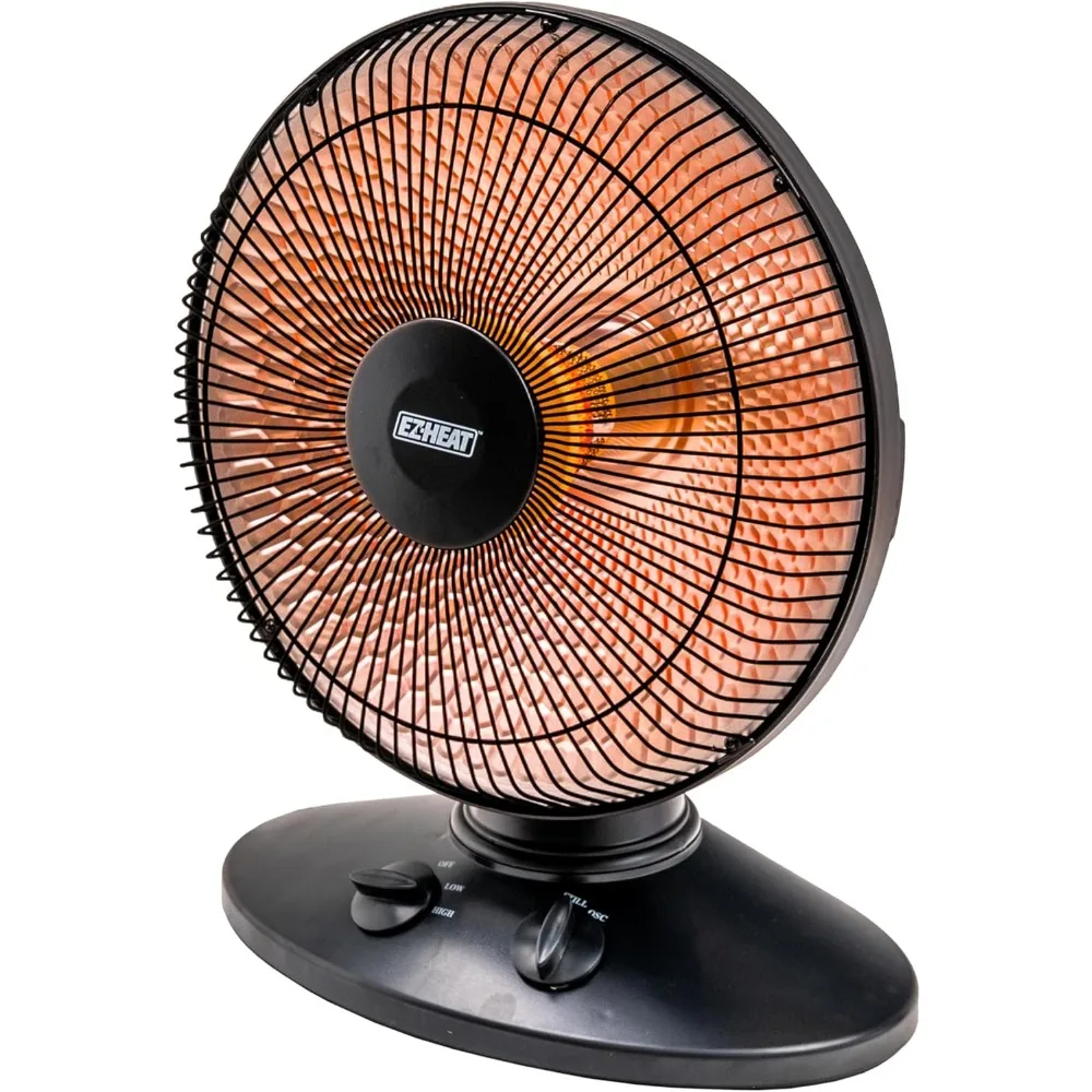 1,000-Watt Indoor Parabolic Dish Space Heater with 70-degree Wide Oscillation and Dual Heat Settings, Adjustable Tilt