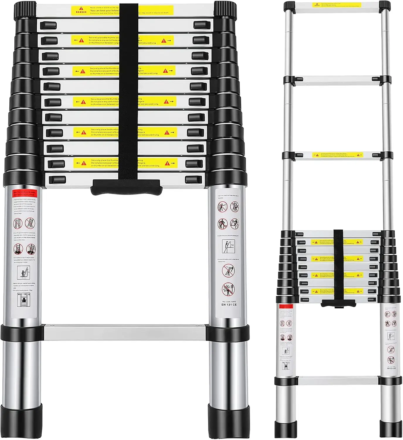 12.5FT Aluminum Extension Ladder with 2 Replacement of Non-Slip Rubber Cover, 330 lb. Load Capacity, Collapsible Telescopic Ladd