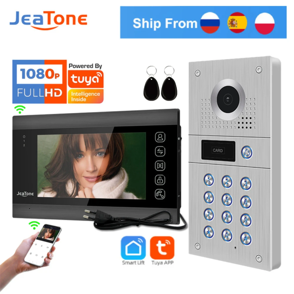 Jeatone-Système d'interphone vidéo sans fil pour la maison, sonnette de caméra FHD 1080P, codeur pour portail d'entrée, application Tuya, allergique, 7 pouces