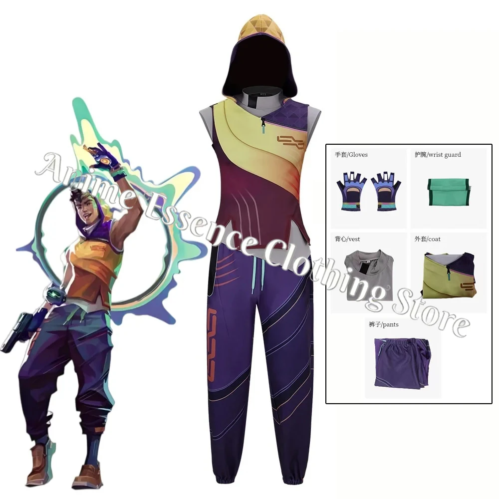 Game Valorant Miks Cosplay Costume Purple Pants Vest Gloves Coat Vest Man Clothes Halloween Party Outfit