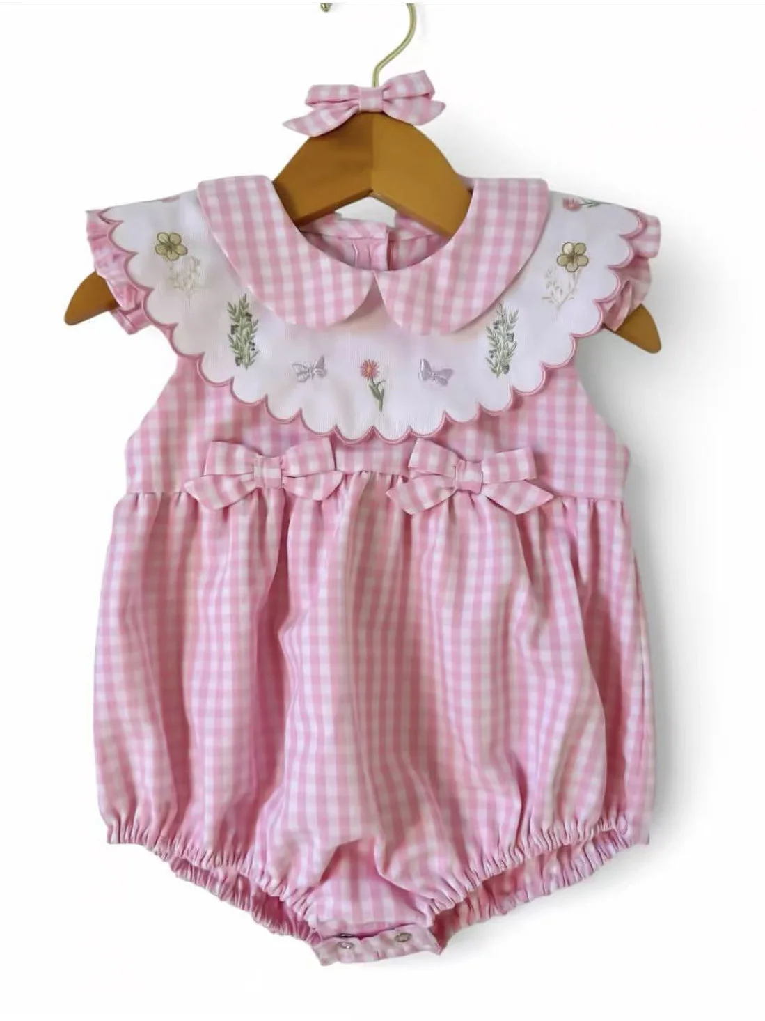 0-6Y Girl Pink Plaid Rompers for Birthday Photography B562