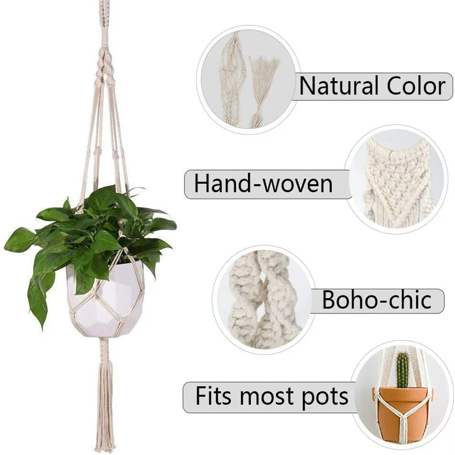 Tuinplant Hangende Mand Katoenen Touw Hanger Plant Bloemenmand Pot Plantenbak Hanger Handgemaakte Macrame Pot Pocket Home Decor 1pc