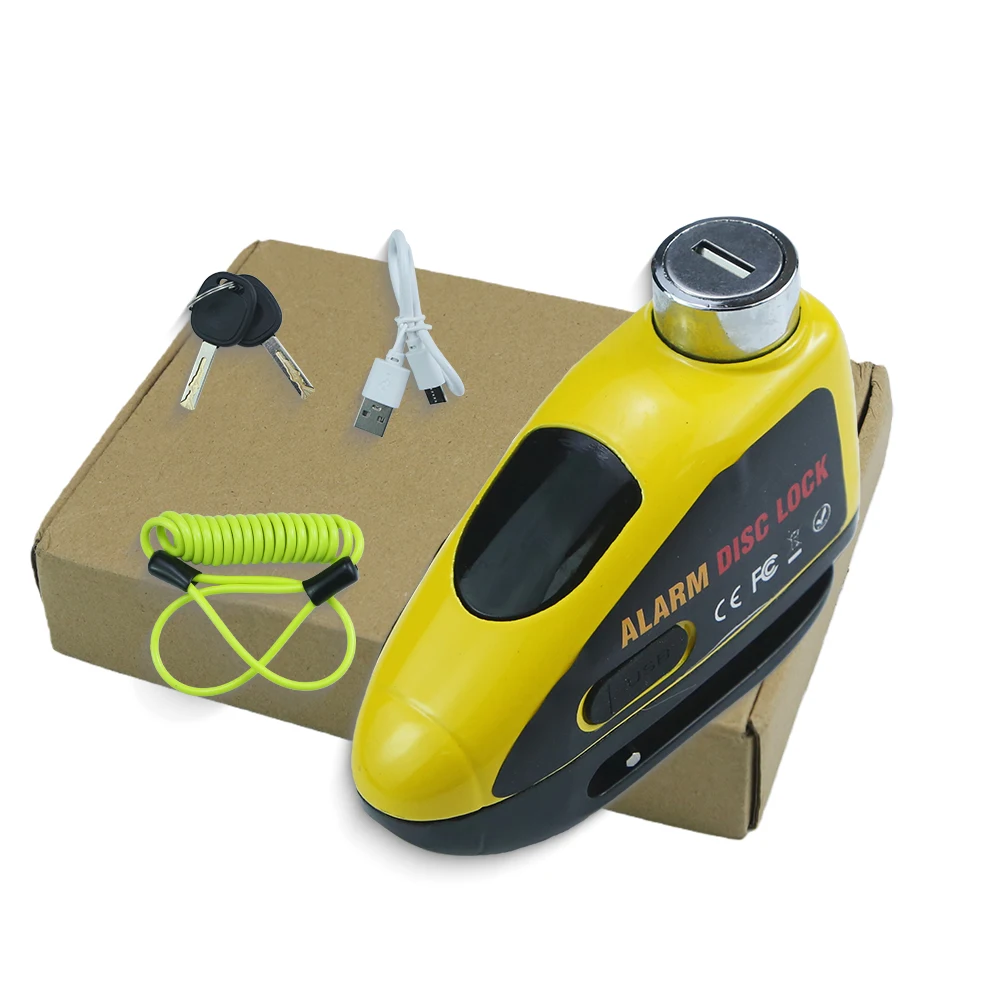 Rechargeable 140dB Motorcycle Alarm Disc Brake Lock Waterproof Anti-Theft Padlock with 1.5M Reminder Cable for Scooter Dirt Bike view 5