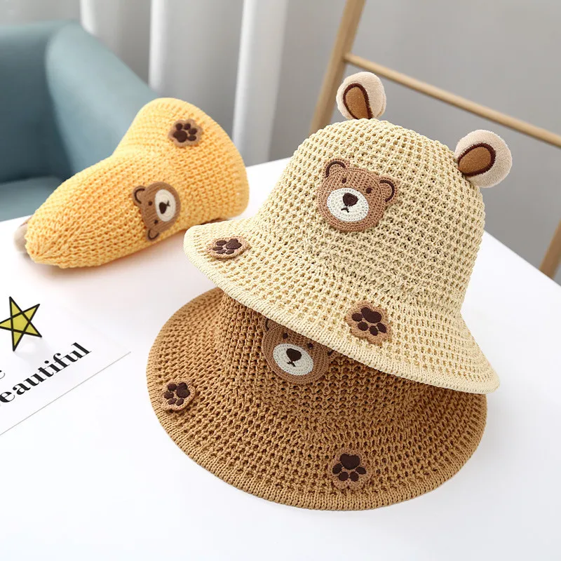 

Children's Fashion Outdoor Sun Hat Bear Cartoon Straw Hat Sunscreen Shade Breathable Fisherman Hat