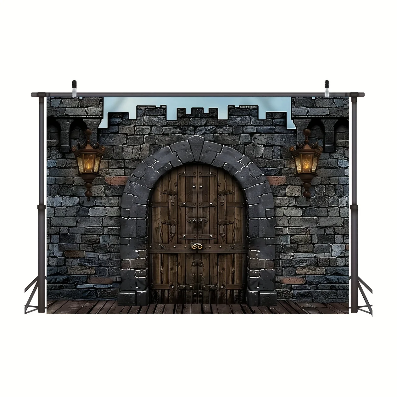 A medieval castle background, knight decorated castle wall background, century themed party decoration supplies