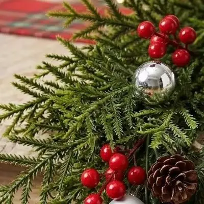 70.9in Artificial Christmas Garland With Red Berries Pinecones Flexible For Pe Greenery For Home Party Stair Railing Mantel