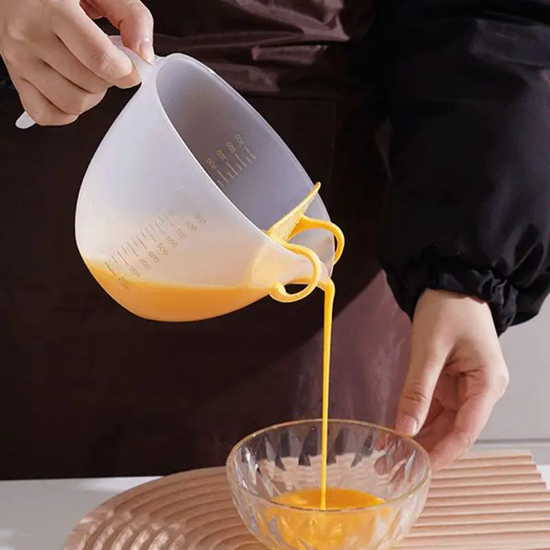 Batidor de huevos, taza medidora, embudo de 1000ml, colador de huevos con deflector, herramienta de cocina multiusos para lavado de arroz, hornear y cocinar