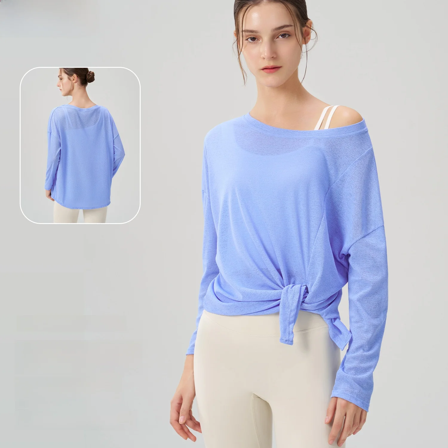 

Женская дышащая спортивная блузка с разрезом, свободный легкий топ с длинными рукавами для фитнеса, йоги, осеннее новое поступление