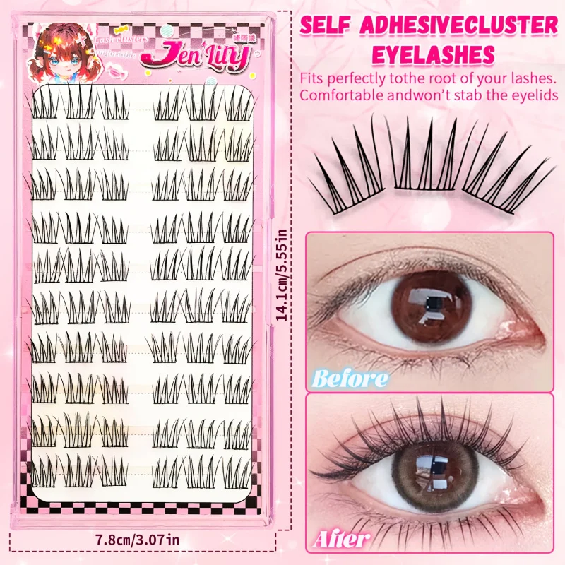 60 Segmented ACE Comfort False Eyelashes Natural Realistic K-Pop Style Reusable Self-Adhesive Easy to Apply for Eyelash Extensio