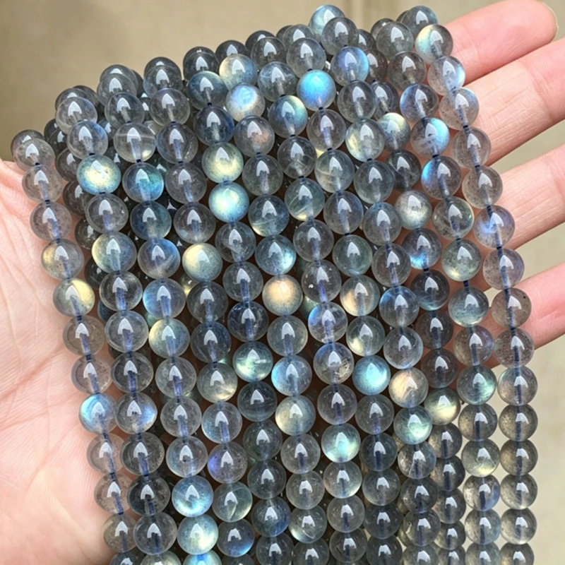 High Quality Natural Gray Labradorite Stone Beads Round Loose Spacer Gem Bead for Jewelry Making Moonstone DIY Bracelet Supplies