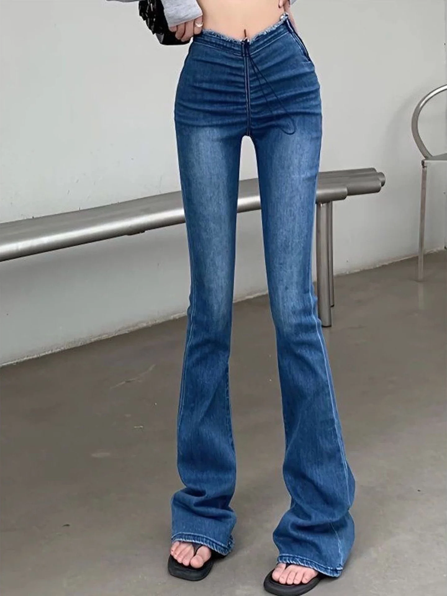 American Style High Waist Bell Bottom Denim Jeans Women's Fall New Style Sexy High Elastic Slim Fit Butt Lifting Long Pants