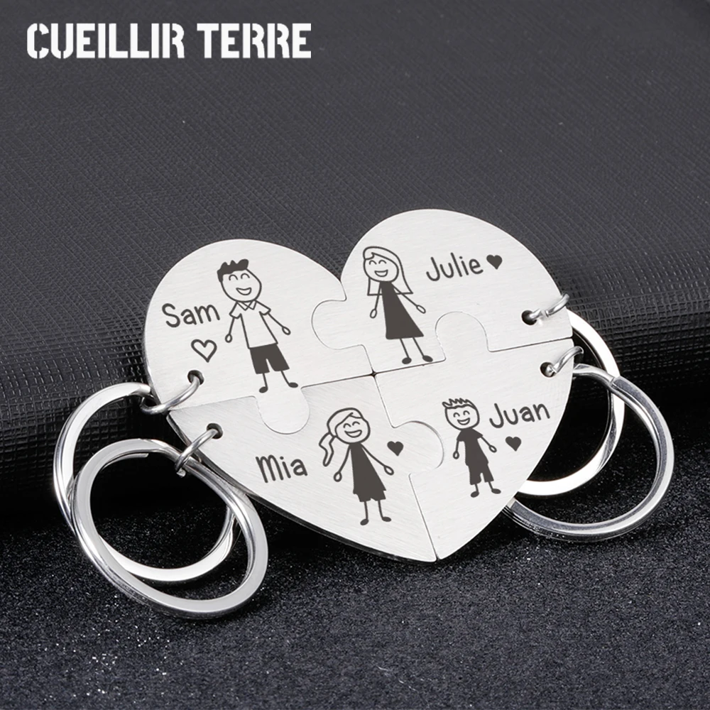 4pcs Keychain Jigsaw Puzzle Keychains Custom Name Key Chain Family keychains Car Accessories Personalized Gift Jewelry