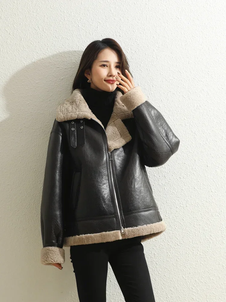 Trend Winter Natural Fur Coat Women’s Real Sheep Shearing Fur Jacket Female Sheepskin Coats Lamb Fur Motorcycle Jacket Manteaux