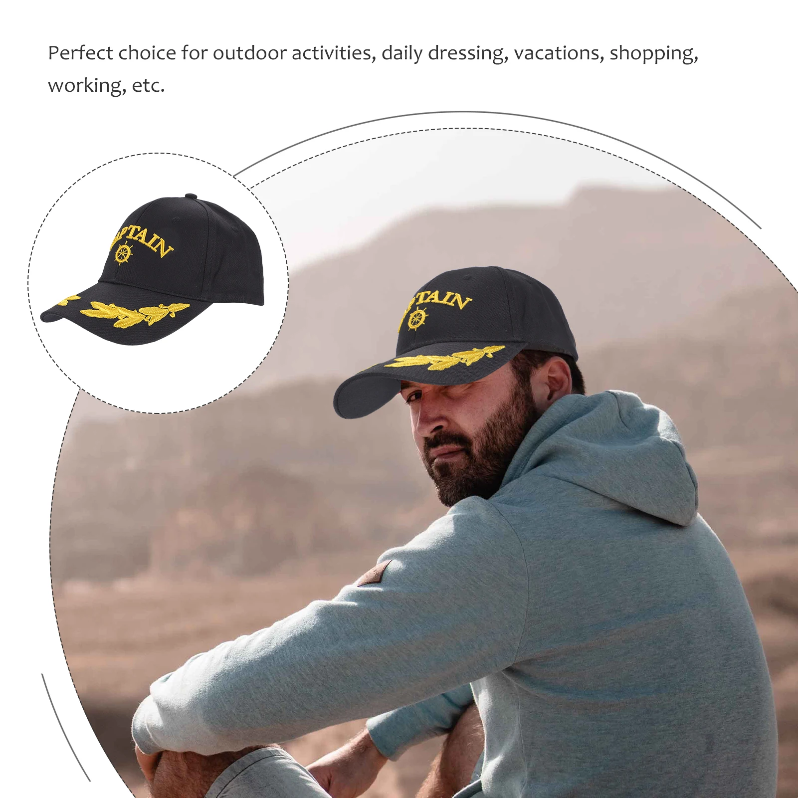 

Baseball Sun Hat Cotton Cap for Men Women Black Captain Hat Fashion Embroidery Outdoor Daily Vacations Shopping Working Premium