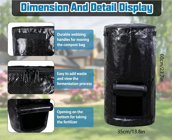 Compost Bin Bag Outdoor, Composting Bin Bag for Outside Garden, Reusable Garden Yard Waste Bag, 32 Gallons