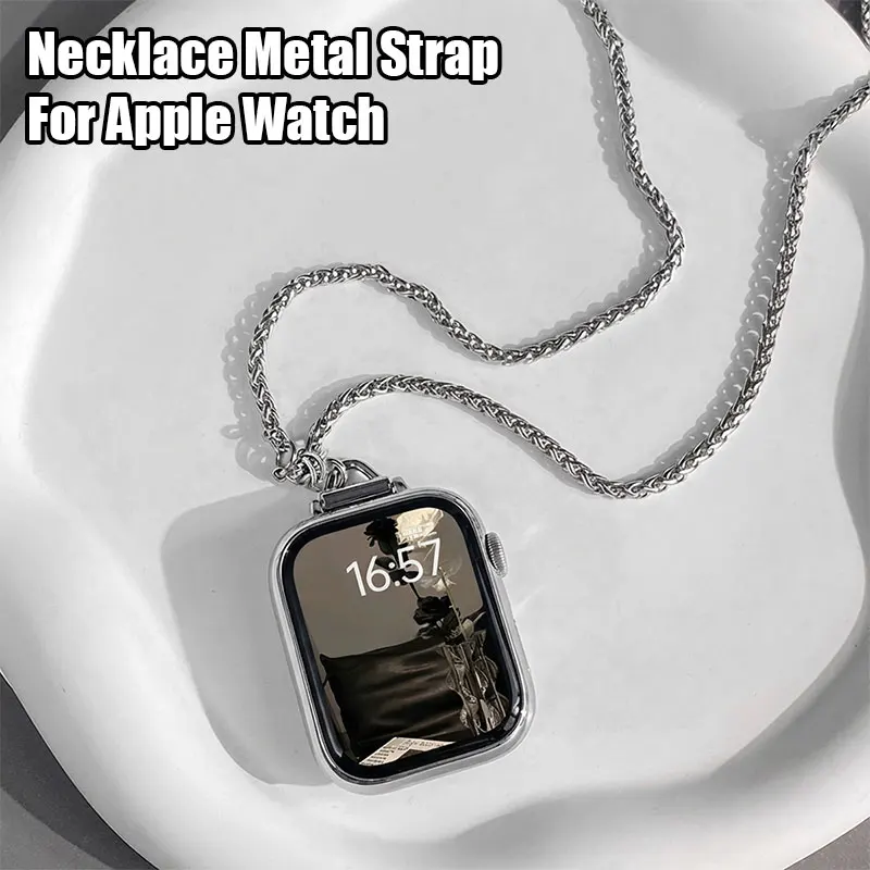 Necklace Metal Strap For Apple Watch Band Series 11 10 8 7 SE 6 5 4 3 For iwatch Series 49mm 41mm 45 40 44mm 38 42 Necklace Band - view 2